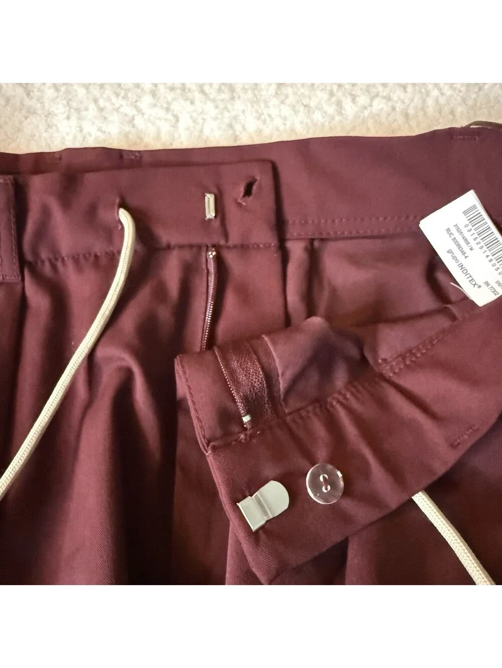 Zara Womens M Burgundy Balloon Skirt High Rise Drawstring Tailored Maroon